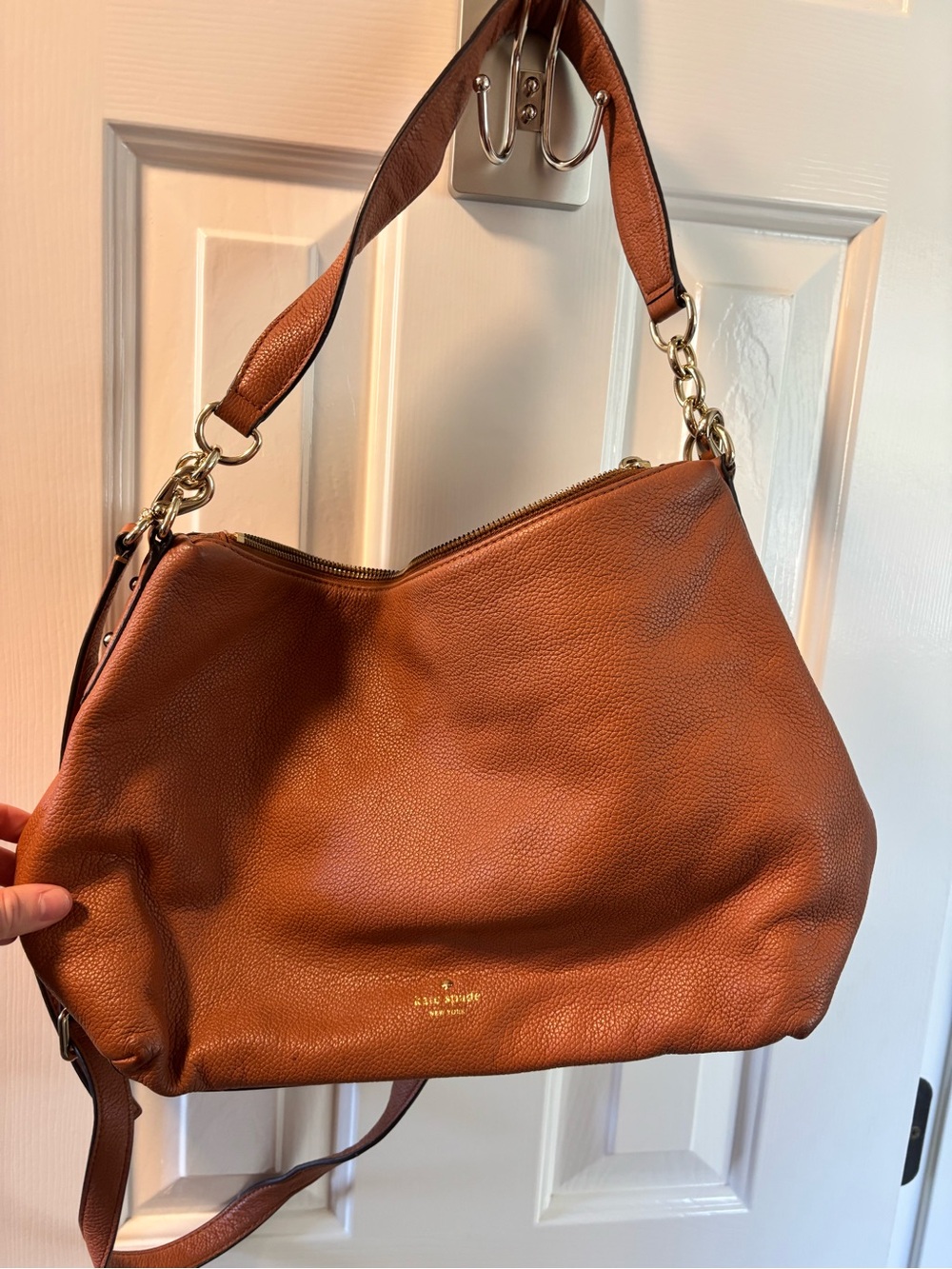 kate spade Pebbled Leather Shoulder Bag in Cognac Brown